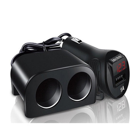 Cigarette Lighter Adapter 2 Socket Cigarette Lighter Splitter with LED Voltage Display USB Car Charger Adapter, 2 Socket