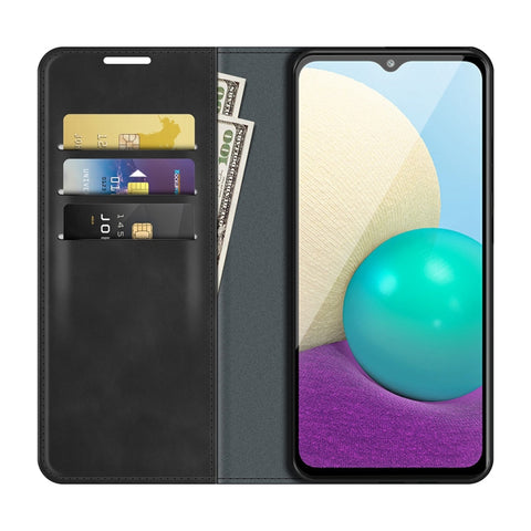 For Samsung Galaxy A02 / M02 Retro-skin Business Magnetic Suction Leather Case with Holder & Card Slots & Wallet, For Galaxy A02