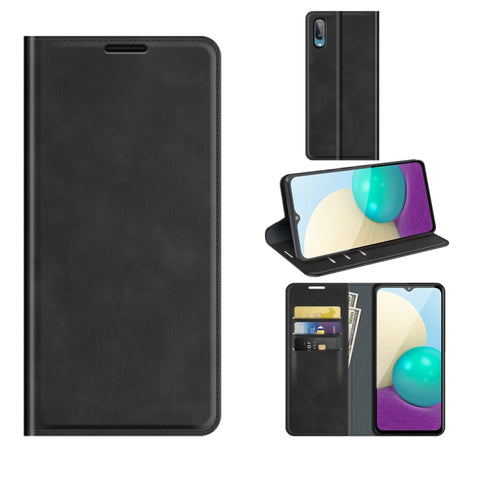 For Samsung Galaxy A02 / M02 Retro-skin Business Magnetic Suction Leather Case with Holder & Card Slots & Wallet, For Galaxy A02