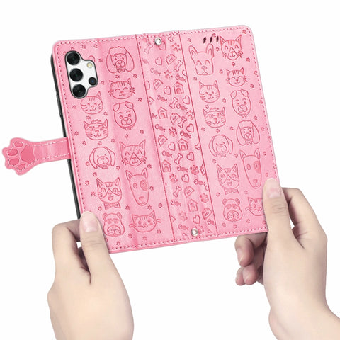 Cute Cat and Dog Embossed Horizontal Flip Leather Case with Holder & Card Slots & Wallet & Crossbody Lanyard & Card Cover, For Samsung Galaxy A32 4G, For Samsung Galaxy A32 5G, For Samsung Galaxy A22 4G, For Samsung Galaxy A22 5G                       ...