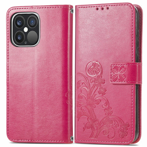 Four-leaf Clover Clasp Embossed Buckle Mobile Phone Protection Leather Case with Lanyard & Card Slot & Wallet & Bracket Function, For iPhone 13 Pro Max, For iPhone 13 Pro, For iPhone 13, For iPhone 13 mini