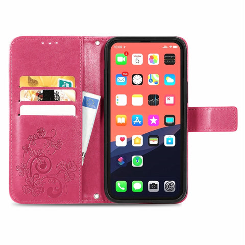 Four-leaf Clover Clasp Embossed Buckle Mobile Phone Protection Leather Case with Lanyard & Card Slot & Wallet & Bracket Function, For iPhone 13 Pro Max, For iPhone 13 Pro, For iPhone 13, For iPhone 13 mini