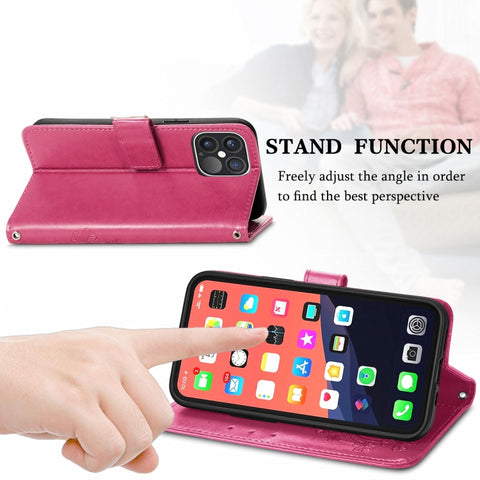 Four-leaf Clover Clasp Embossed Buckle Mobile Phone Protection Leather Case with Lanyard & Card Slot & Wallet & Bracket Function, For iPhone 13 Pro Max, For iPhone 13 Pro, For iPhone 13, For iPhone 13 mini