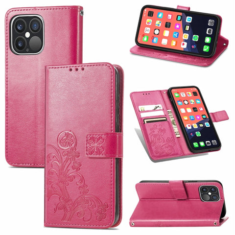 Four-leaf Clover Clasp Embossed Buckle Mobile Phone Protection Leather Case with Lanyard & Card Slot & Wallet & Bracket Function, For iPhone 13 Pro Max, For iPhone 13 Pro, For iPhone 13, For iPhone 13 mini