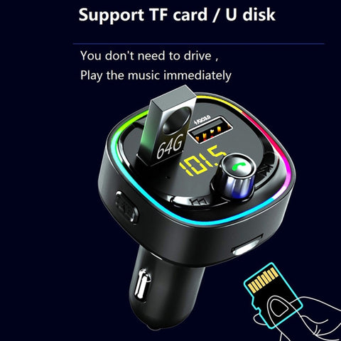 BT08D FM Transmitter Hands-free Car Kit MP3 Audio Player with QC3.0 + PD18W 5A Auto Fast Charger FM Modulator, BT08D