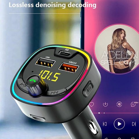 BT08D FM Transmitter Hands-free Car Kit MP3 Audio Player with QC3.0 + PD18W 5A Auto Fast Charger FM Modulator, BT08D