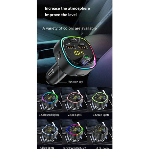 BT08D FM Transmitter Hands-free Car Kit MP3 Audio Player with QC3.0 + PD18W 5A Auto Fast Charger FM Modulator, BT08D