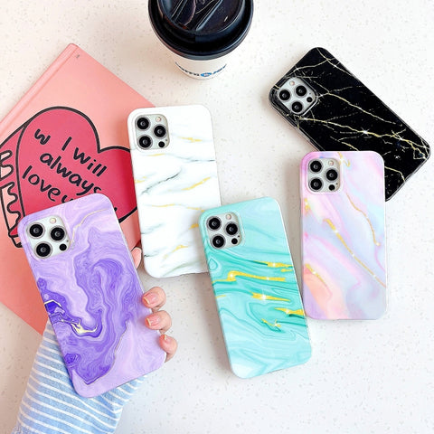 Thickened TPU Glazed Marble Mobile Phone Case, For iPhone 12 Pro Max, For iPhone 12 / 12 Pro, For iPhone 12 mini, For iPhone 11 Pro Max, For iPhone 11 Pro, For iPhone 11