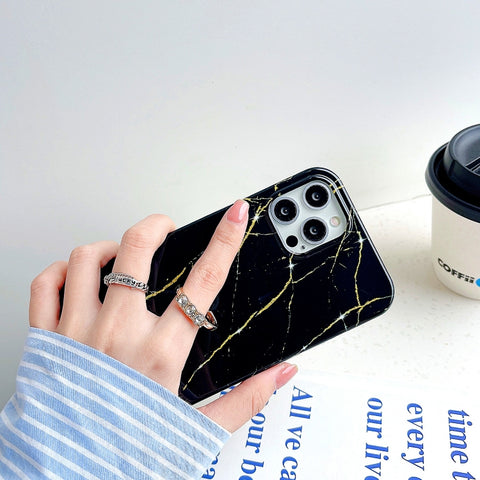 Thickened TPU Glazed Marble Pattern Case with Metallic Ring Holder, For iPhone 12 Pro Max, For iPhone 12 / 12 Pro, For iPhone 12 mini, For iPhone 11 Pro Max, For iPhone 11 Pro, For iPhone 11