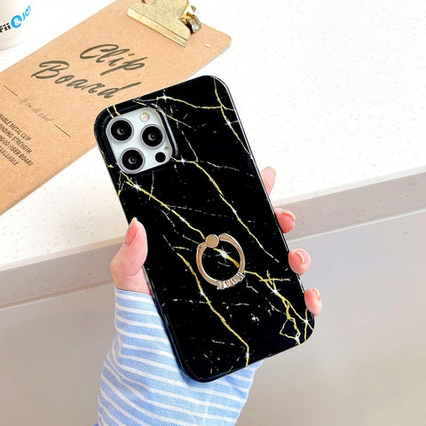 Thickened TPU Glazed Marble Pattern Case with Metallic Ring Holder, For iPhone 12 Pro Max, For iPhone 12 / 12 Pro, For iPhone 12 mini, For iPhone 11 Pro Max, For iPhone 11 Pro, For iPhone 11