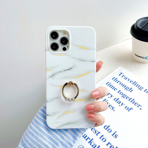 Thickened TPU Glazed Marble Pattern Case with Metallic Ring Holder, For iPhone 12 Pro Max, For iPhone 12 / 12 Pro, For iPhone 12 mini, For iPhone 11 Pro Max, For iPhone 11 Pro, For iPhone 11