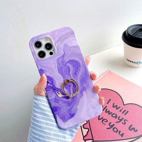 Thickened TPU Glazed Marble Pattern Case with Metallic Ring Holder, For iPhone 12 Pro Max, For iPhone 12 / 12 Pro, For iPhone 12 mini, For iPhone 11 Pro Max, For iPhone 11 Pro, For iPhone 11