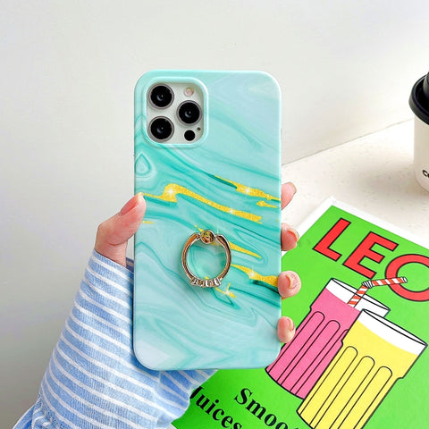 Thickened TPU Glazed Marble Pattern Case with Metallic Ring Holder, For iPhone 12 Pro Max, For iPhone 12 / 12 Pro, For iPhone 12 mini, For iPhone 11 Pro Max, For iPhone 11 Pro, For iPhone 11