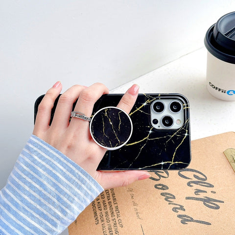 Thickened TPU Glazed Marble Pattern Case with Folding Holder, For iPhone 12 Pro Max, For iPhone 12 / 12 Pro, For iPhone 12 mini, For iPhone 11 Pro Max, For iPhone 11 Pro, For iPhone 11