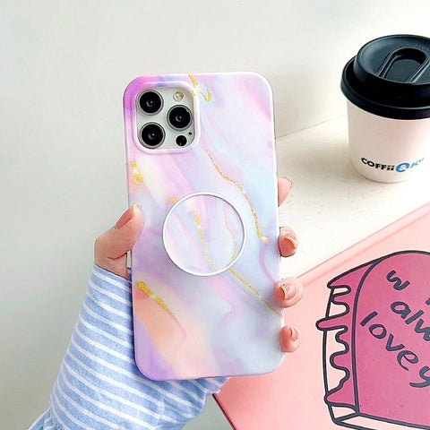 Thickened TPU Glazed Marble Pattern Case with Folding Holder, For iPhone 12 Pro Max, For iPhone 12 / 12 Pro, For iPhone 12 mini, For iPhone 11 Pro Max, For iPhone 11 Pro, For iPhone 11