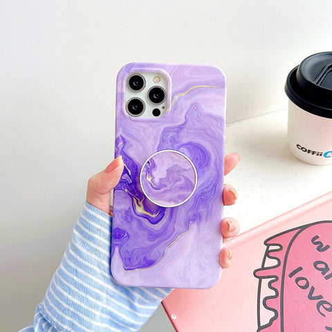 Thickened TPU Glazed Marble Pattern Case with Folding Holder, For iPhone 12 Pro Max, For iPhone 12 / 12 Pro, For iPhone 12 mini, For iPhone 11 Pro Max, For iPhone 11 Pro, For iPhone 11