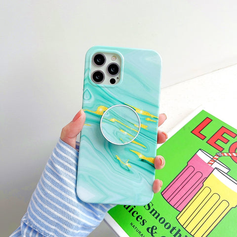Thickened TPU Glazed Marble Pattern Case with Folding Holder, For iPhone 12 Pro Max, For iPhone 12 / 12 Pro, For iPhone 12 mini, For iPhone 11 Pro Max, For iPhone 11 Pro, For iPhone 11