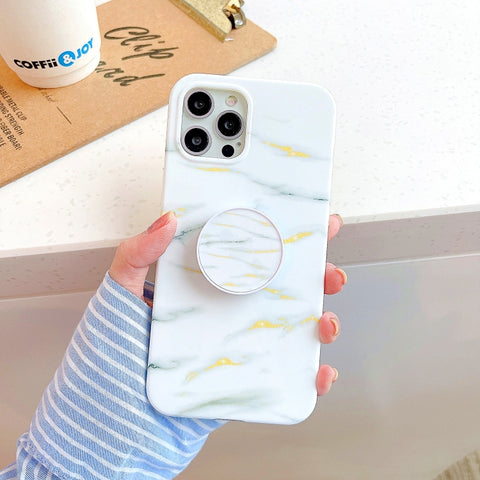 Thickened TPU Glazed Marble Pattern Case with Folding Holder, For iPhone 12 Pro Max, For iPhone 12 / 12 Pro, For iPhone 12 mini, For iPhone 11 Pro Max, For iPhone 11 Pro, For iPhone 11