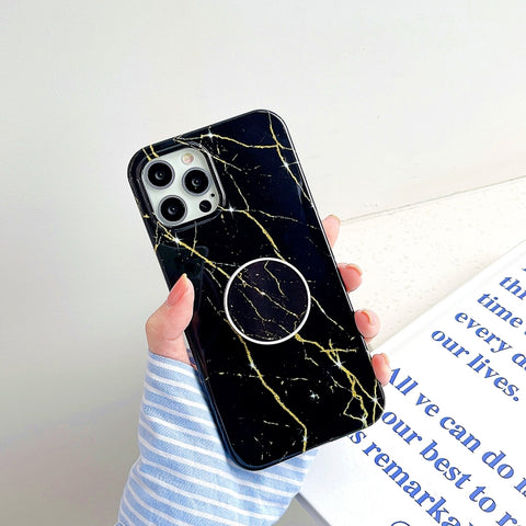 Thickened TPU Glazed Marble Pattern Case with Folding Holder, For iPhone 12 Pro Max, For iPhone 12 / 12 Pro, For iPhone 12 mini, For iPhone 11 Pro Max, For iPhone 11 Pro, For iPhone 11