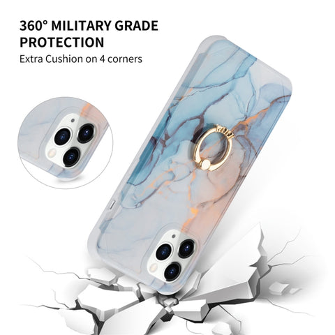 Four Corners Shocproof Flow Gold Marble IMD Back Cover Case with Metal Rhinestone Ring, For  iPhone 13 Pro Max, For  iPhone 13 Pro, For  iPhone 13, For iPhone 13 mini