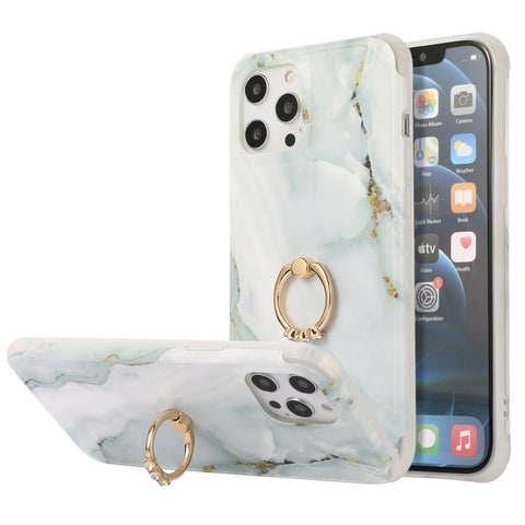 Four Corners Shocproof Flow Gold Marble IMD Back Cover Case with Metal Rhinestone Ring, For iPhone 13 Pro Max, For  iPhone 13 Pro, For  iPhone 13, For iPhone 13 mini