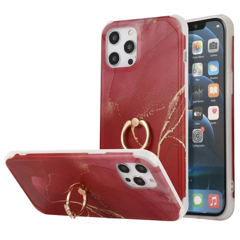 Four Corners Shocproof Flow Gold Marble IMD Back Cover Case with Metal Rhinestone Ring, For iPhone 13 Pro Max, For  iPhone 13 Pro, For  iPhone 13, For iPhone 13 mini