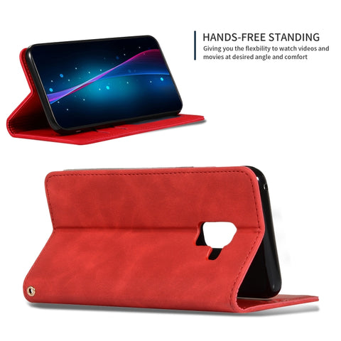 Retro Skin Feel Business Magnetic Horizontal Flip Leather Case for Samsung Galaxy A8 Plus 2018三星, Red, Dark Gray, Navy Blue, Army Green, Brown