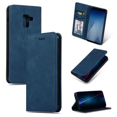 Retro Skin Feel Business Magnetic Horizontal Flip Leather Case for Samsung Galaxy A8 Plus 2018三星, Red, Dark Gray, Navy Blue, Army Green, Brown