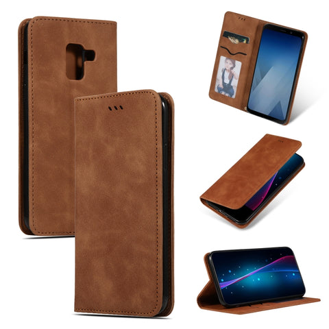 Retro Skin Feel Business Magnetic Horizontal Flip Leather Case for Samsung Galaxy A8 Plus 2018三星, Red, Dark Gray, Navy Blue, Army Green, Brown