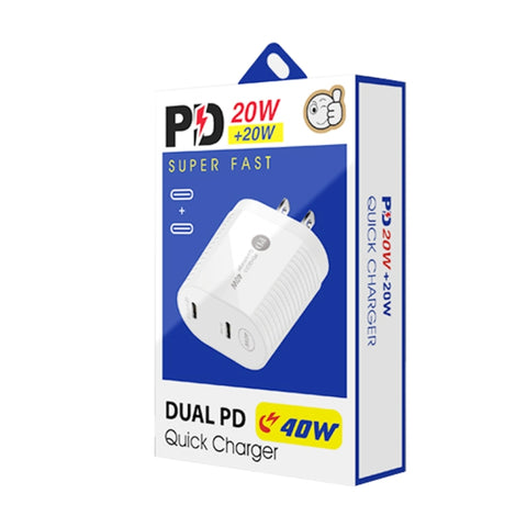 40W Dual Port PD / Type-C Fast Charger for iPhone / iPad Series, US Plug, US Plug