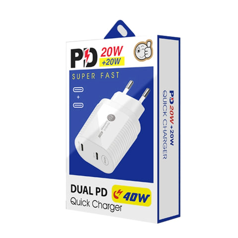 40W Dual Port PD / Type-C Fast Charger with Type-C to 8 Pin Data Cable, EU Plug, EU Plug + Type-C to 8 Pin Cable