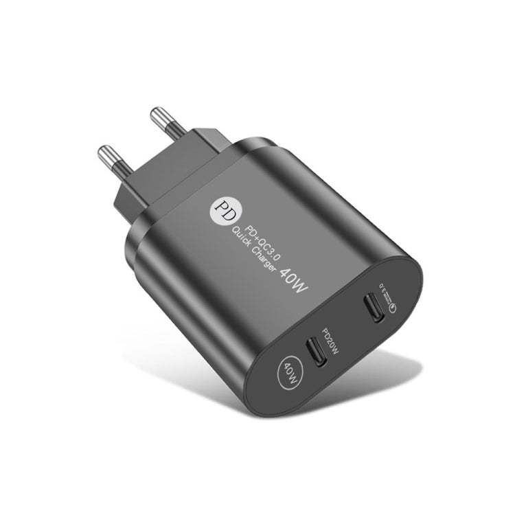 002 40W Dual Port PD / Type-C Fast Charger for iPhone / iPad Series, EU Plug, EU Plug