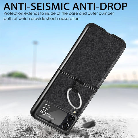 Litchi Pattern Folding Phone Case with Ring Buckle, For Samsung Galaxy Z Flip3 5G