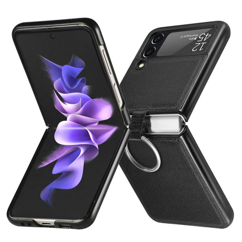 Litchi Pattern Folding Phone Case with Ring Buckle, For Samsung Galaxy Z Flip3 5G