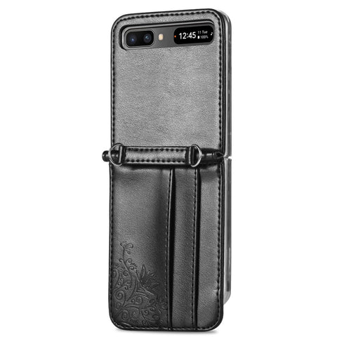 Diagonal Lanyard Embossed Card Phone Case, For Samsung Galaxy Z Flip 3 5G, For Samsung Galaxy Z Flip 5G
