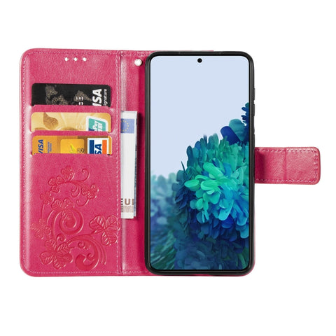 Four-leaf Clasp Embossed Leather Phone Case with Lanyard & Card Slot & Wallet & Bracket Function, For Samsung Galaxy S22 5G, For Samsung Galaxy S22+ 5G, For Samsung Galaxy S22 Ultra 5G, For Samsung Galaxy M52  5G, For Samsung Galaxy A13 5G