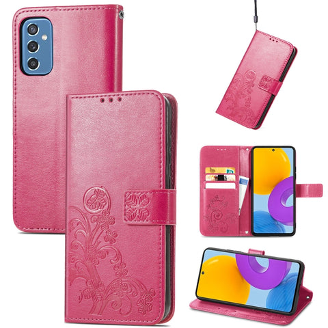 Four-leaf Clasp Embossed Leather Phone Case with Lanyard & Card Slot & Wallet & Bracket Function, For Samsung Galaxy S22 5G, For Samsung Galaxy S22+ 5G, For Samsung Galaxy S22 Ultra 5G, For Samsung Galaxy M52  5G, For Samsung Galaxy A13 5G