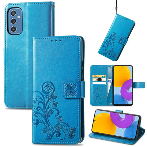 Four-leaf Clasp Embossed Leather Phone Case with Lanyard & Card Slot & Wallet & Bracket Function, For Samsung Galaxy S22 5G, For Samsung Galaxy S22+ 5G, For Samsung Galaxy S22 Ultra 5G, For Samsung Galaxy M52  5G, For Samsung Galaxy A13 5G
