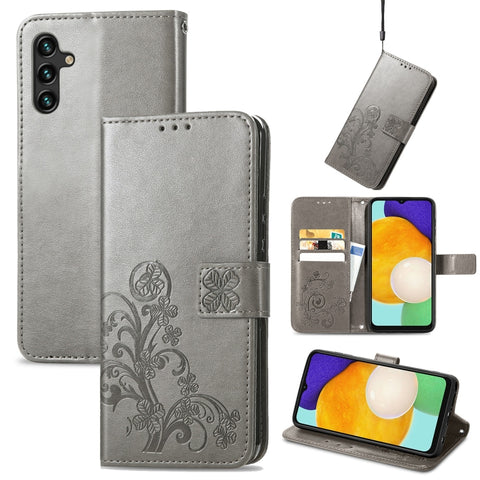 Four-leaf Clasp Embossed Leather Phone Case with Lanyard & Card Slot & Wallet & Bracket Function, For Samsung Galaxy S22 5G, For Samsung Galaxy S22+ 5G, For Samsung Galaxy S22 Ultra 5G, For Samsung Galaxy M52  5G, For Samsung Galaxy A13 5G