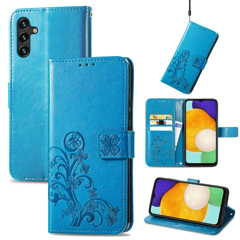 Four-leaf Clasp Embossed Leather Phone Case with Lanyard & Card Slot & Wallet & Bracket Function, For Samsung Galaxy S22 5G, For Samsung Galaxy S22+ 5G, For Samsung Galaxy S22 Ultra 5G, For Samsung Galaxy M52  5G, For Samsung Galaxy A13 5G