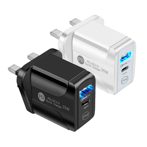 PD25W USB-C / Type-C + QC3.0 USB Dual Ports Fast Charger, UK Plug, UK Plug