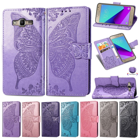 Butterfly Love Flowers Embossing Horizontal Flip Leather Case For Samsung J2 PRIME G530 with Holder & Card Slots & Wallet & Lanyard, For Galaxy J2 Prime