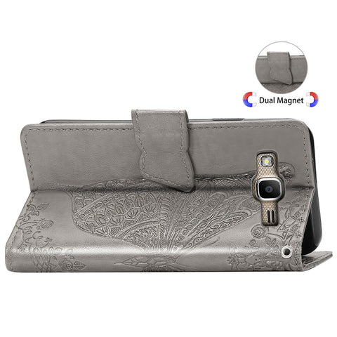 Butterfly Love Flowers Embossing Horizontal Flip Leather Case For Samsung J2 PRIME G530 with Holder & Card Slots & Wallet & Lanyard, For Galaxy J2 Prime