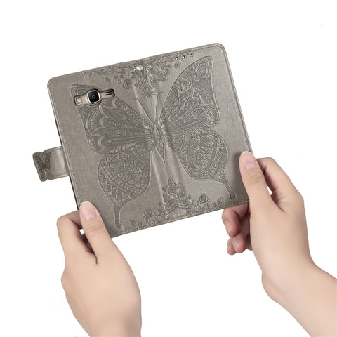 Butterfly Love Flowers Embossing Horizontal Flip Leather Case For Samsung J2 PRIME G530 with Holder & Card Slots & Wallet & Lanyard, For Galaxy J2 Prime