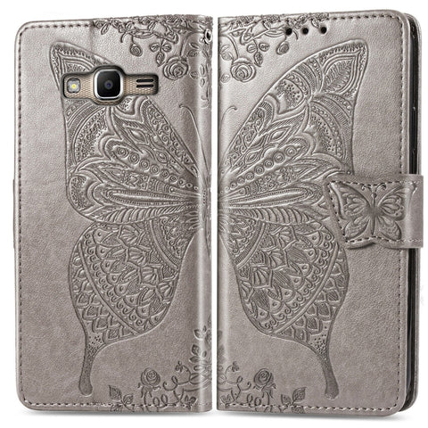 Butterfly Love Flowers Embossing Horizontal Flip Leather Case For Samsung J2 PRIME G530 with Holder & Card Slots & Wallet & Lanyard, For Galaxy J2 Prime