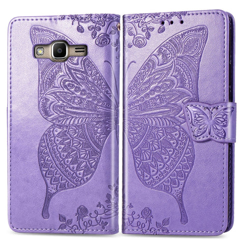 Butterfly Love Flowers Embossing Horizontal Flip Leather Case For Samsung J2 PRIME G530 with Holder & Card Slots & Wallet & Lanyard, For Galaxy J2 Prime