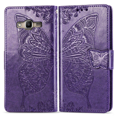 Butterfly Love Flowers Embossing Horizontal Flip Leather Case For Samsung J2 PRIME G530 with Holder & Card Slots & Wallet & Lanyard, For Galaxy J2 Prime