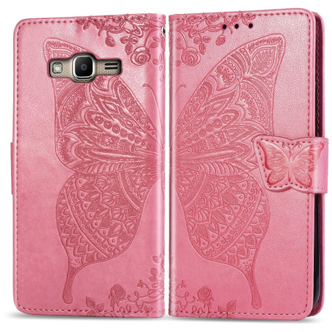 Butterfly Love Flowers Embossing Horizontal Flip Leather Case For Samsung J2 PRIME G530 with Holder & Card Slots & Wallet & Lanyard, For Galaxy J2 Prime