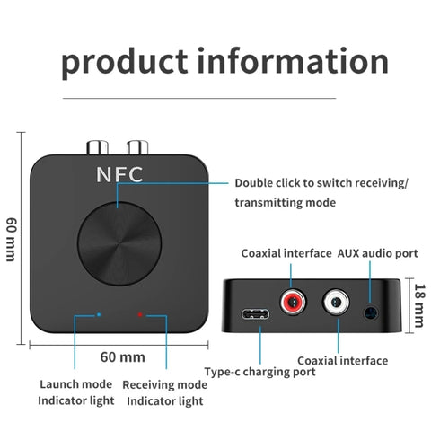 BT-21 NFC Bluetooth 5.0 Receiver & Transmitter RCA 3.5mm AUX Audio Adapter, BT-21