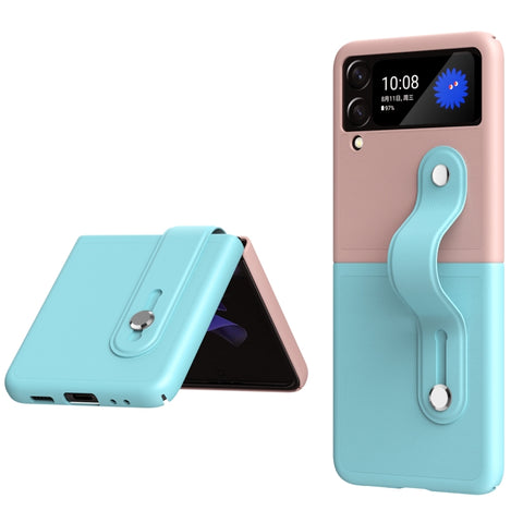 Skin Contrast Wristband Holder Folding Phone Case, For Samsung Galaxy Z Flip3 5G